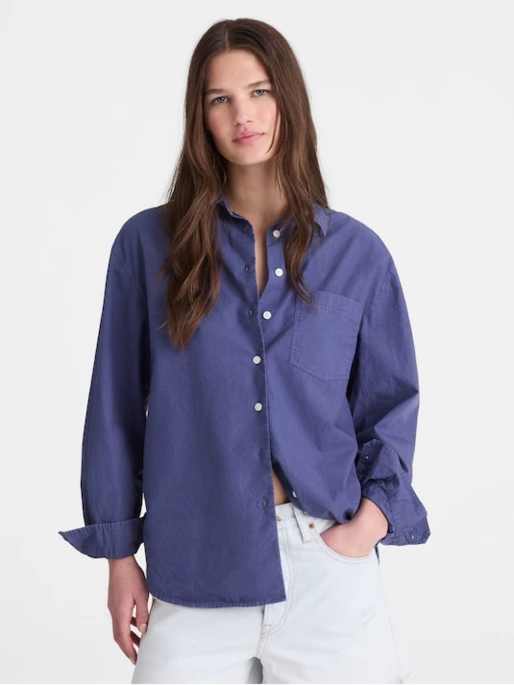 NWT Madewell Easy Shirt Poplin Petrol Navy Women Medium NY392